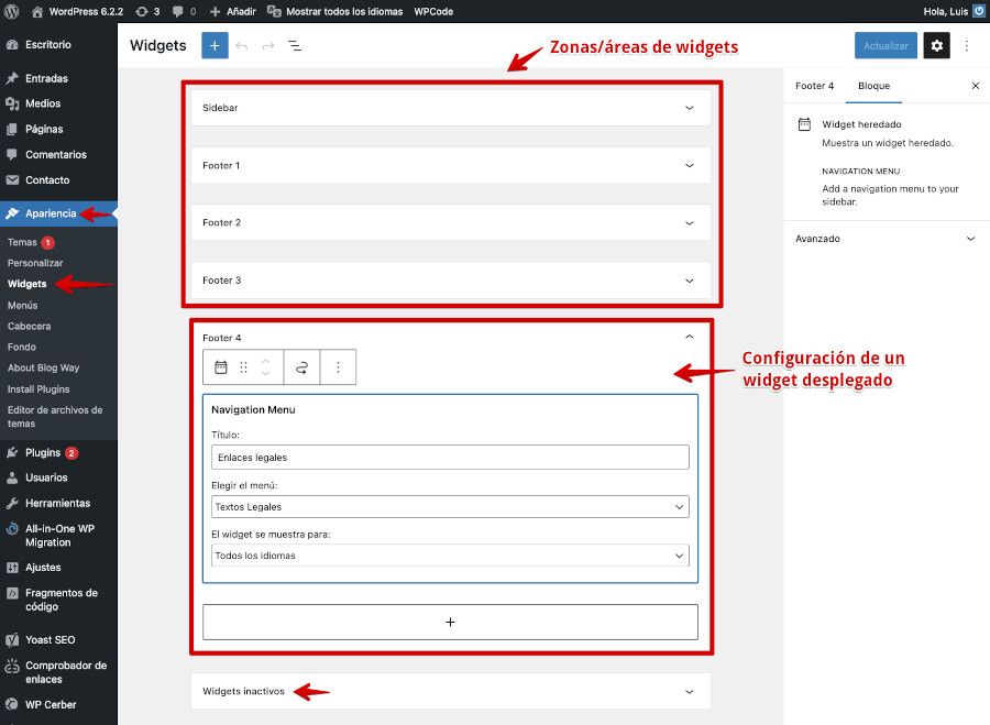 Gestión de widgets en WordPress con el editor de bloques Gutenberg