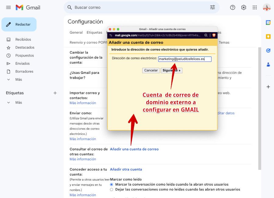 Gmail - Añadir cuenta de correo de dominio externo