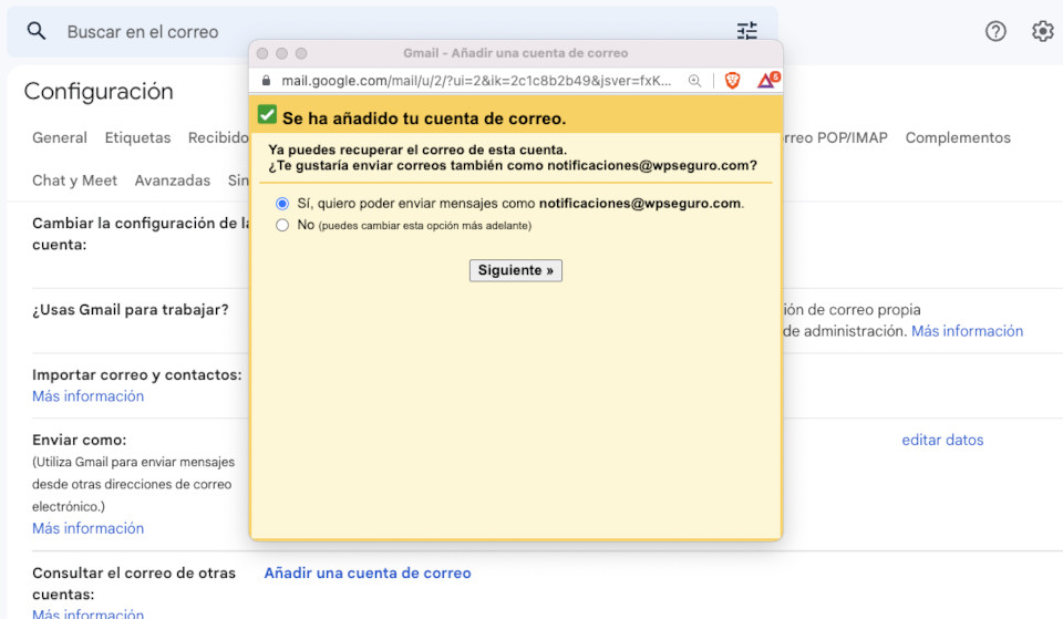 Añadida cuenta correctamente