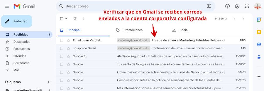 Gmail - Correo recibido de cuenta externa en cuenta corporativa configurada