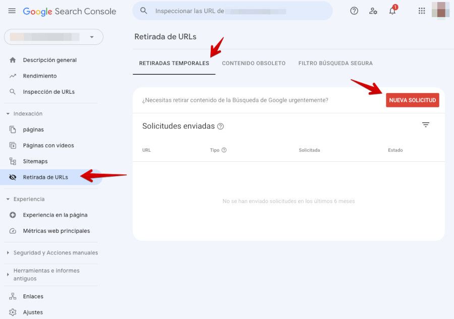 Eliminar URL en Google Search Console