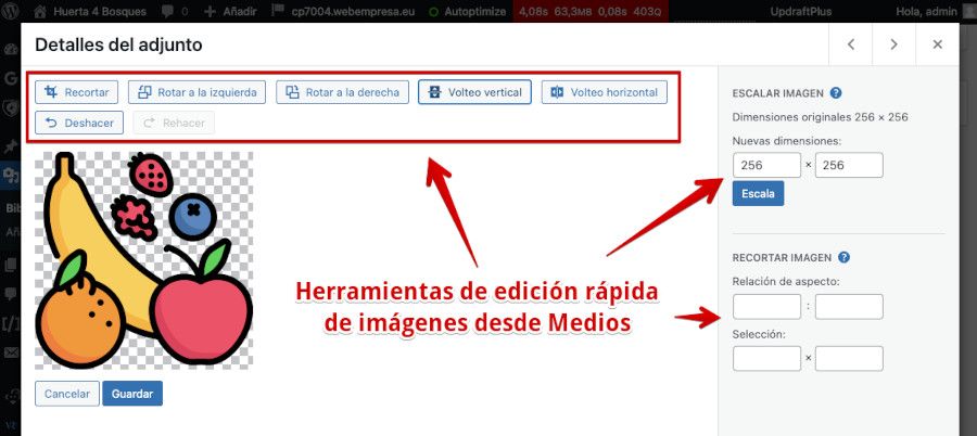 Herramientas de edición de imágenes biblioteca WordPress