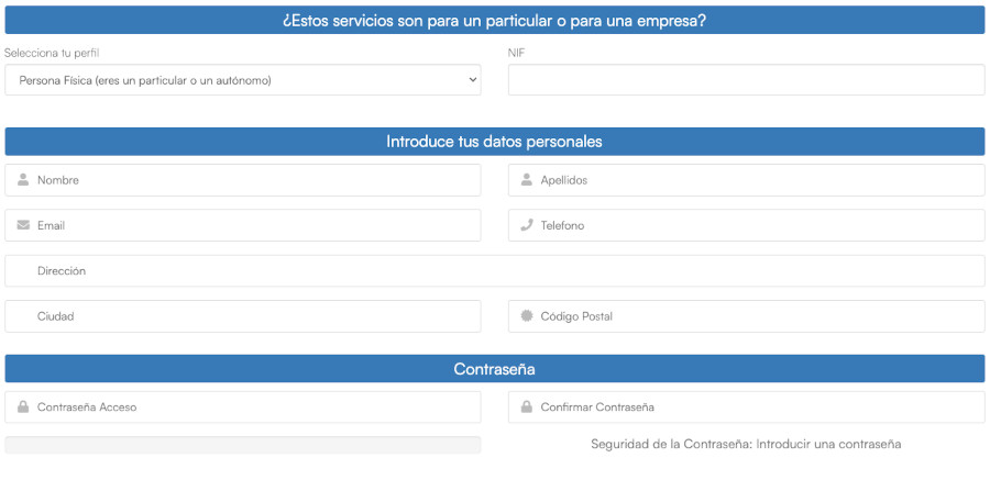 Hosting WordPress Webempresa - Formulario de cliente