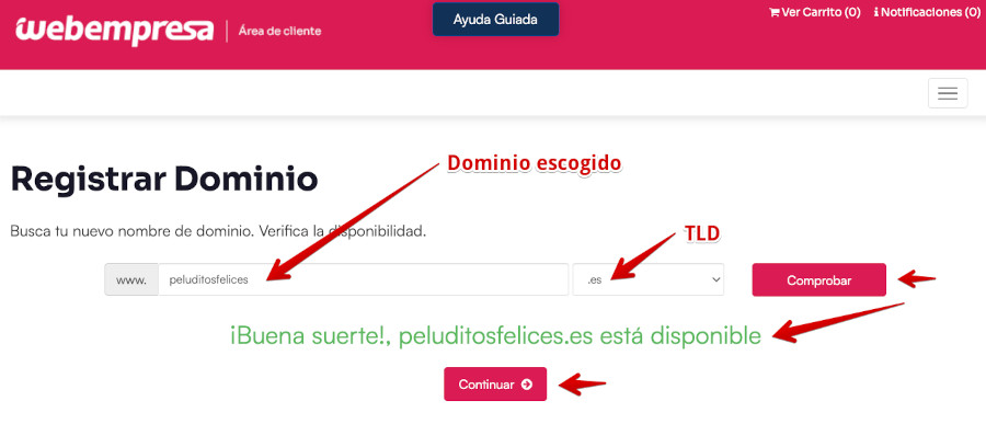 Hosting WordPress Webempresa - Registrar Dominio Gratis - Comprobar dominio