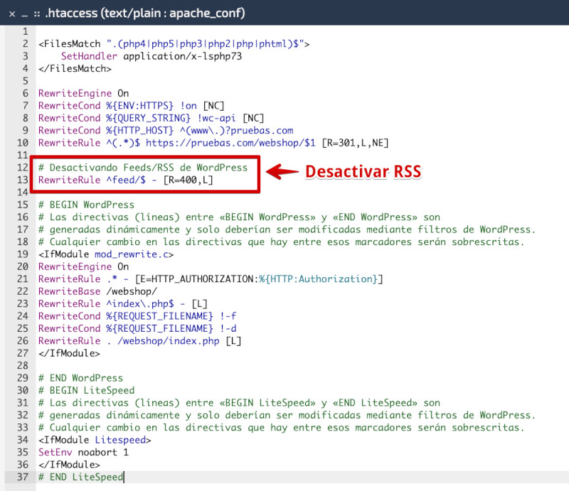 htaccess despues de aplicar directiva