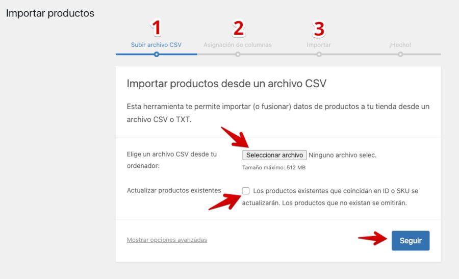 Asistente de importación de productos en WooCommerce