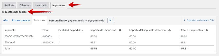 Informes de Impuestos de WooCommerce por código