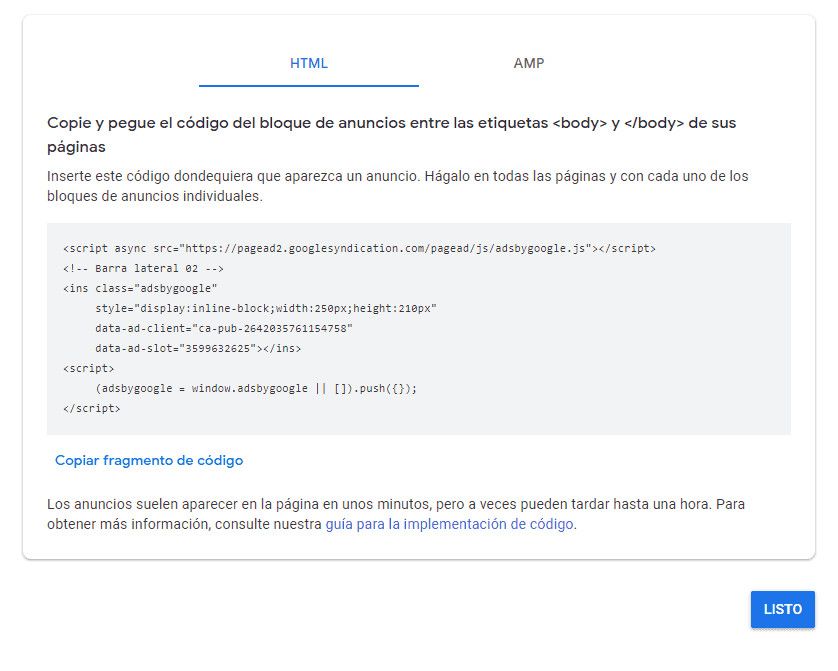 Insertar Google AdSense en WordPress. Código HTML de los anuncios de AdSense