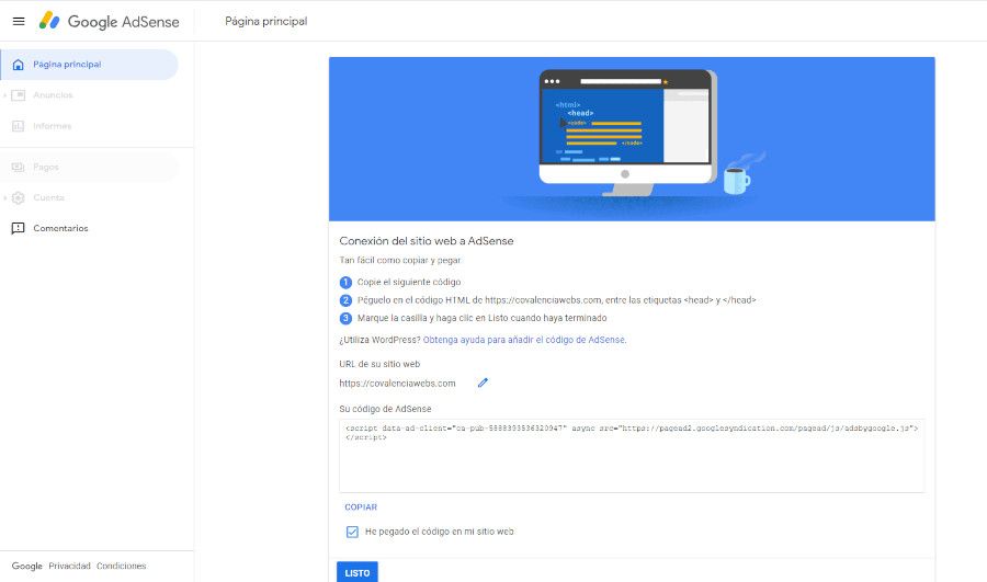 Registro en Google Adsense - Datos pagos