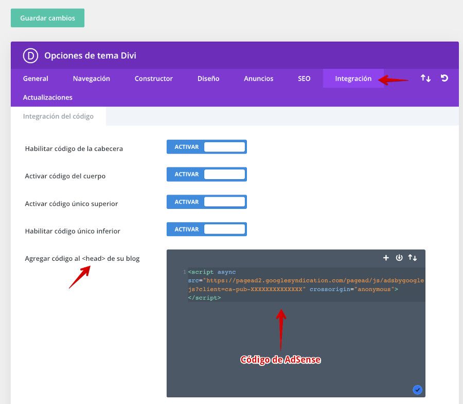 Insertar Google AdSense en DIVI