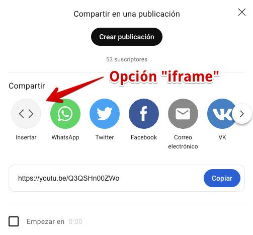 Copiar código iframe vídeo Youtube