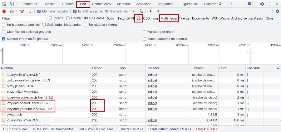 Inspeccionar carga de Lazy Load con el Inspector de Google Chrome