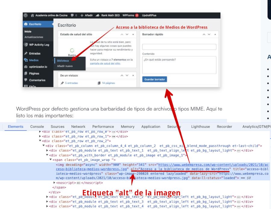 Inspector de código del navegador - Atributo alt de la imagen