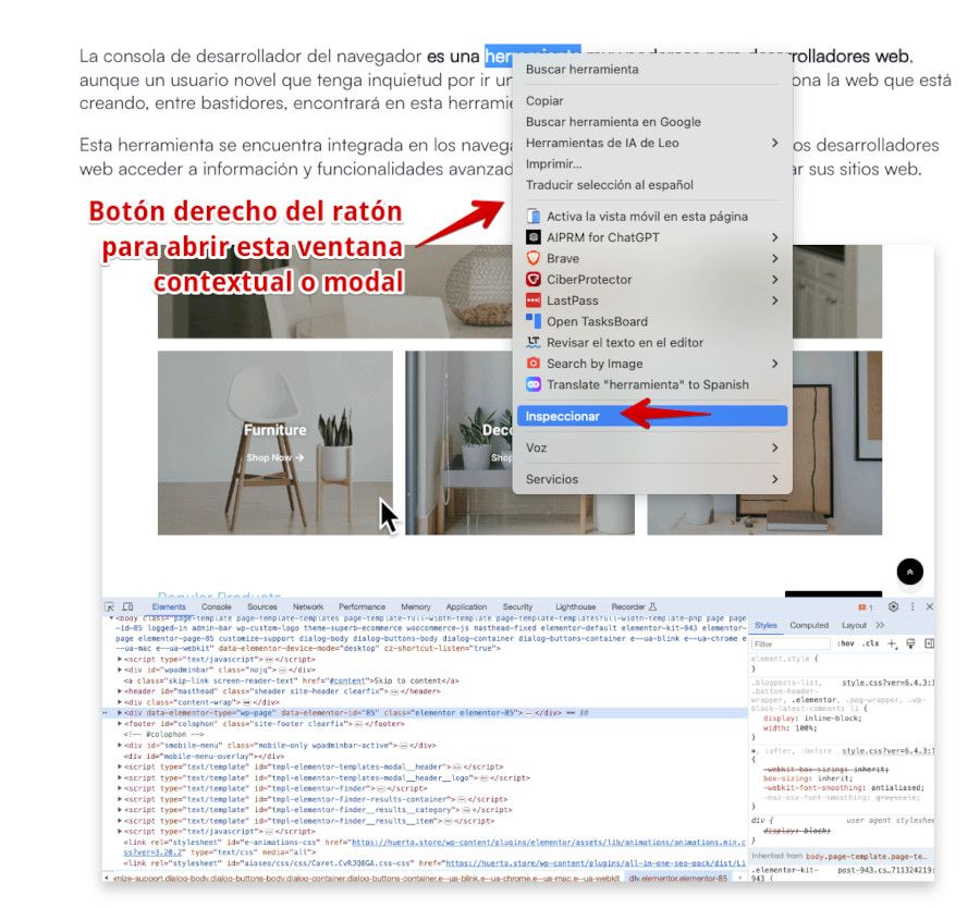 Inspector de código del navegador