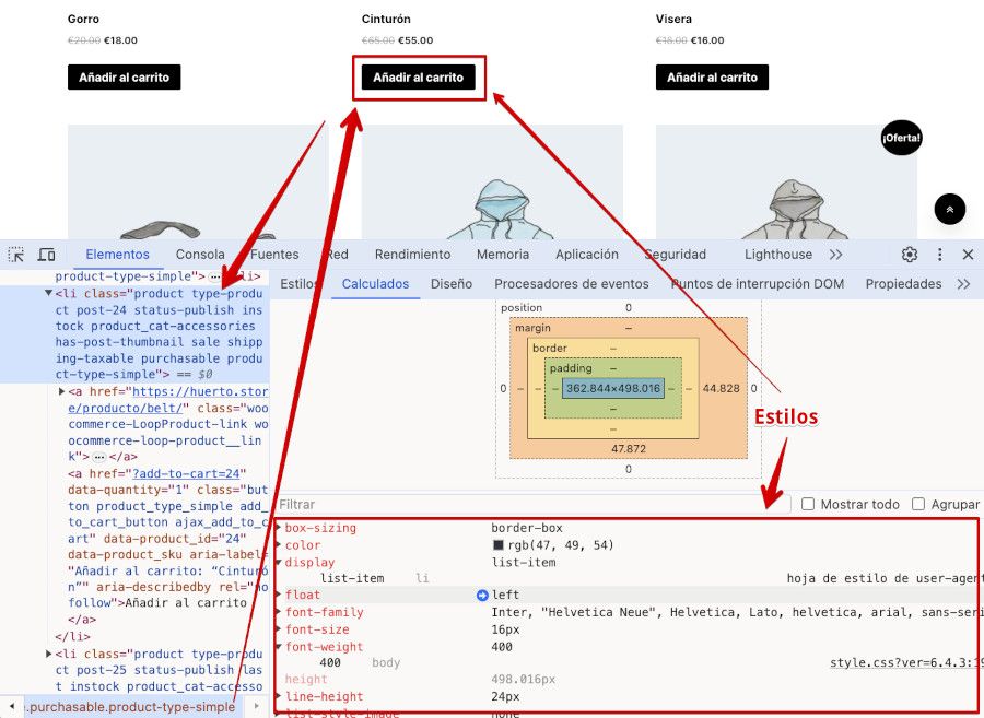 Inspector Google Chrome: Elementos - Calculados