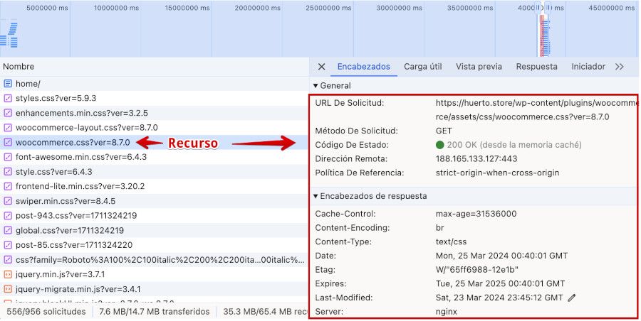 Inspector Google Chrome: Red - Encabezados