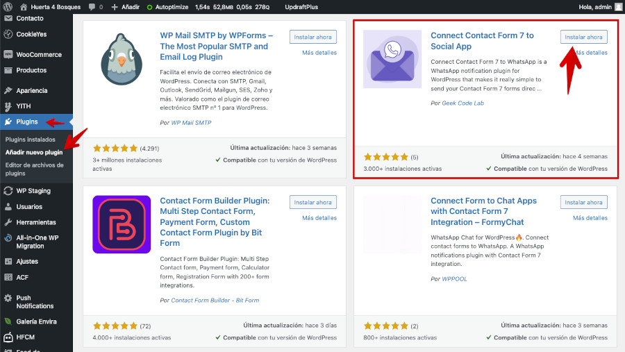 Instalar y activar el plugin Connect Contact Form 7 to Social App