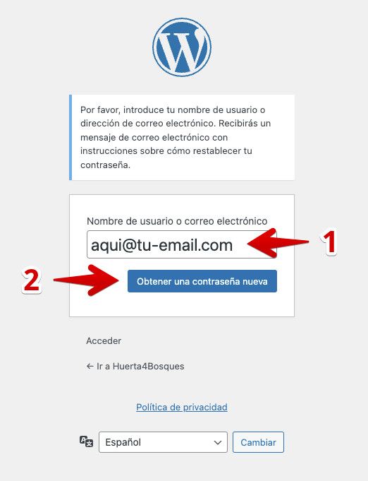 Cambiar contraseña desde el login de WordPress