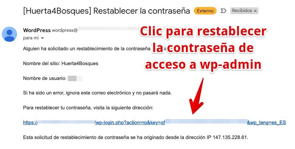 email para cambiar contraseña de WordPress