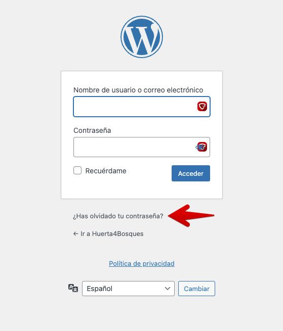 cambiar la contraseña de WordPress en el login