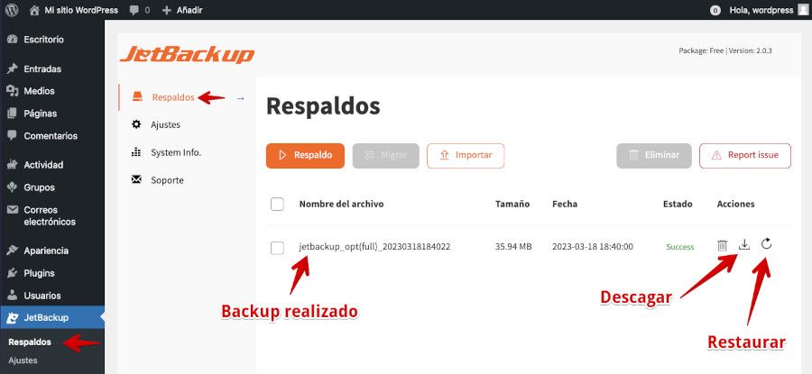 JetBackup - Restaurar respaldos realizados