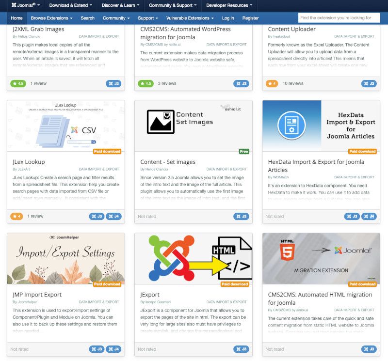 Extensiones de Joomla para exportar contenidos de Joomla 4