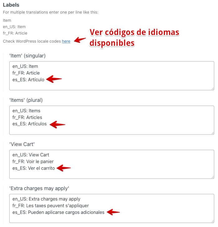 Traducciones cadenas de texto del plugin