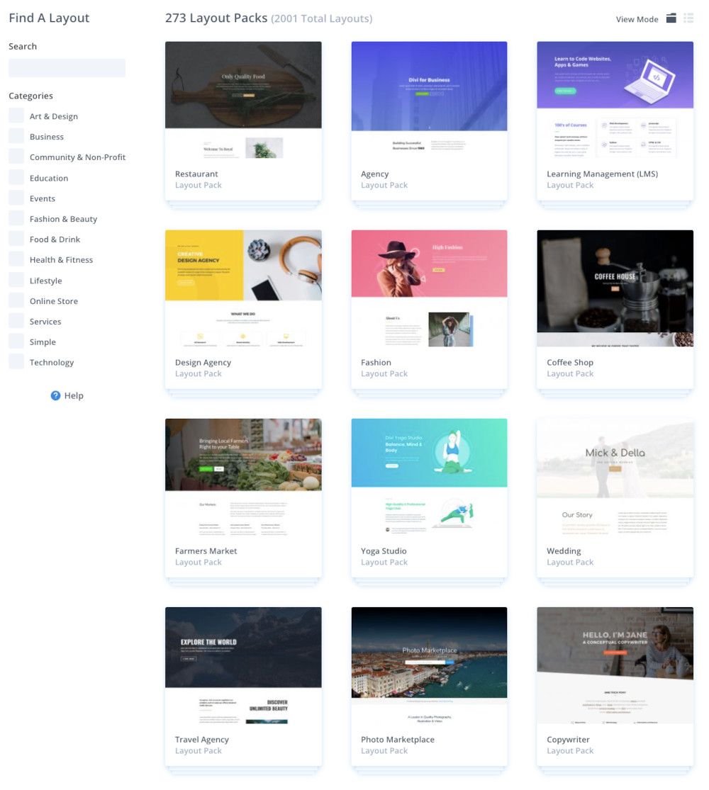 Layouts Divi disponibles