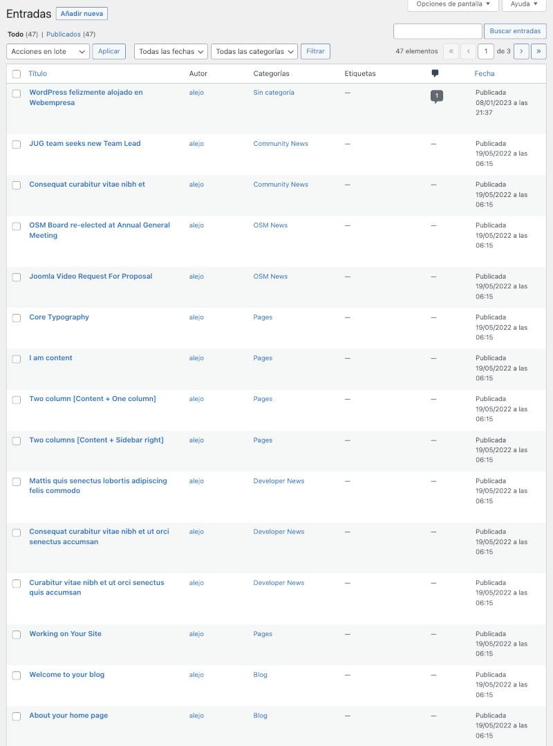 Listado de las Entradas en WordPress