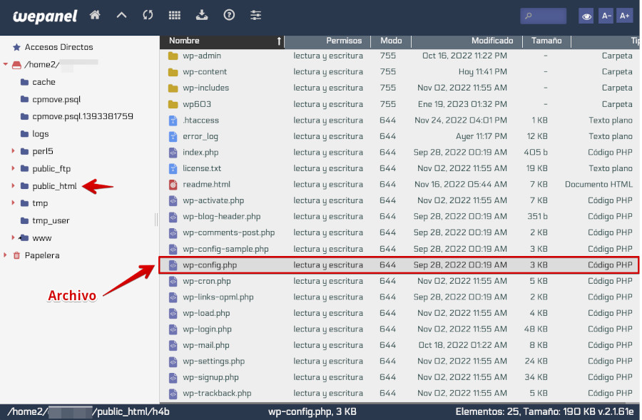 Localización del archivo wp-config.php en una instalación de WordPress