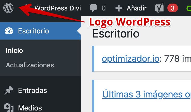 Logotipo de WordPress en el dashboard