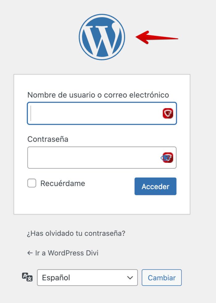 Logotipo de WordPress en el formulario de acceso