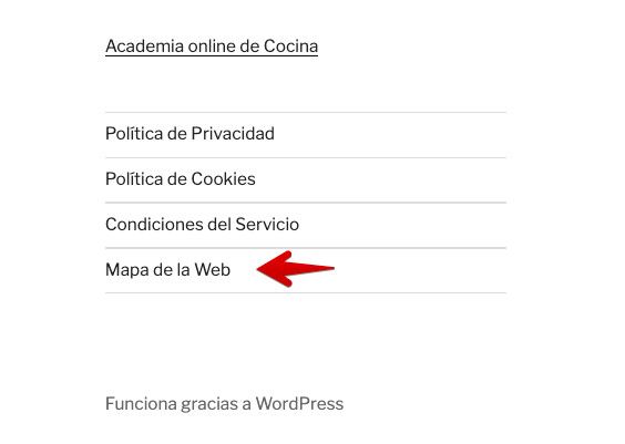 Resultado del enlace al Mapa del Sitio en HTML en menú secundario