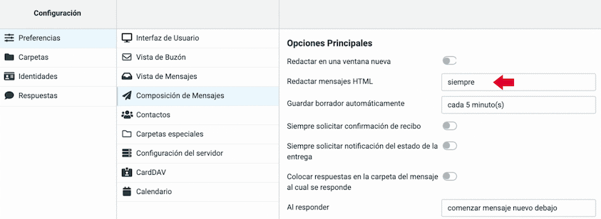 Mensajes HTML Roundcube