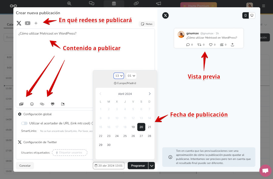 Metricool - Planificación - Programar publicación