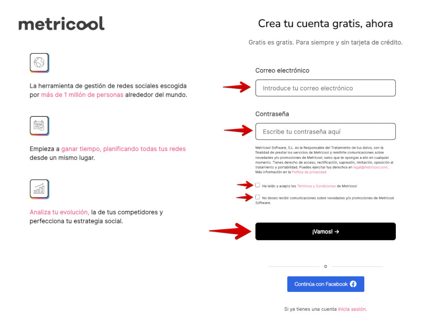 Metricool - Registro de cuenta nueva