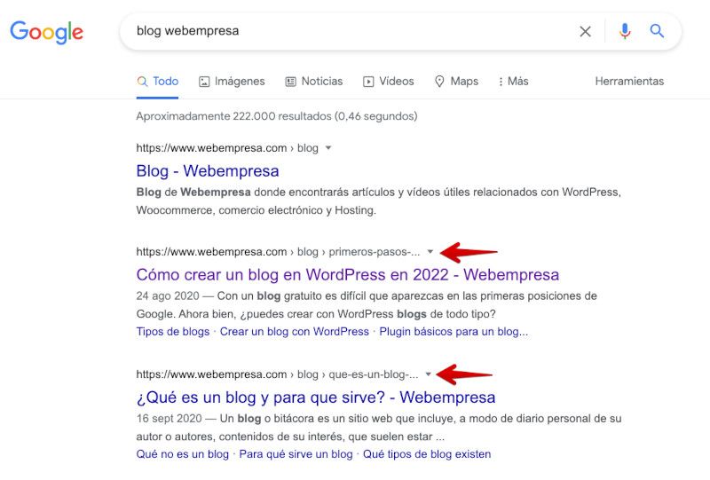 Migas de pan en SERPs de Google