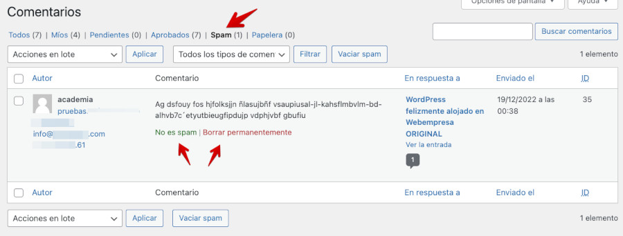 Moderación de comentarios en spam