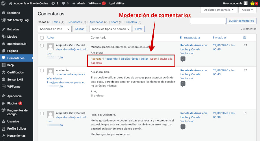 Moderación de comentarios en WordPress