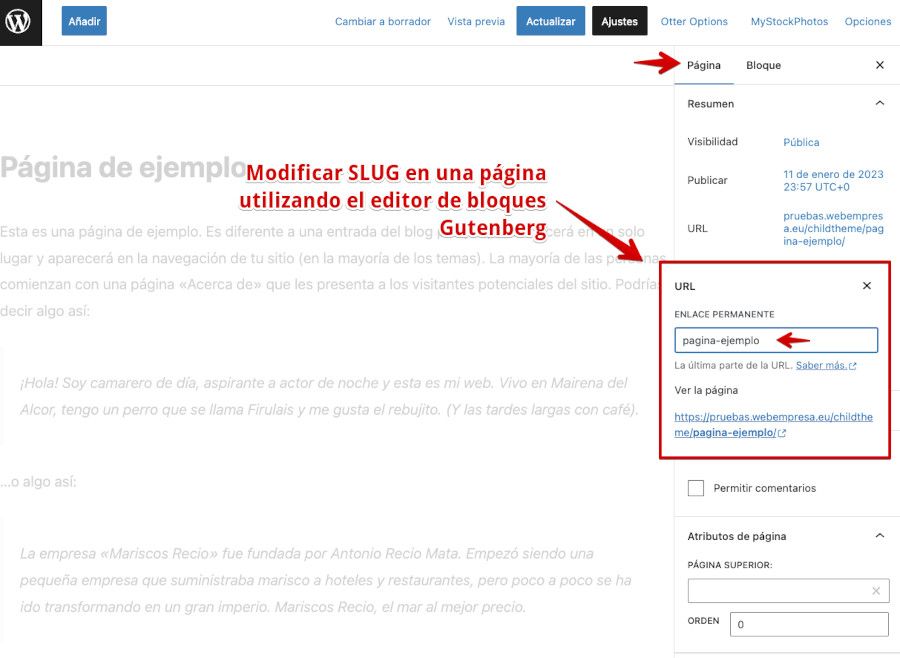 modificar-slug-pagina-gutenberg Modificar el slug en una página con Gutenberg