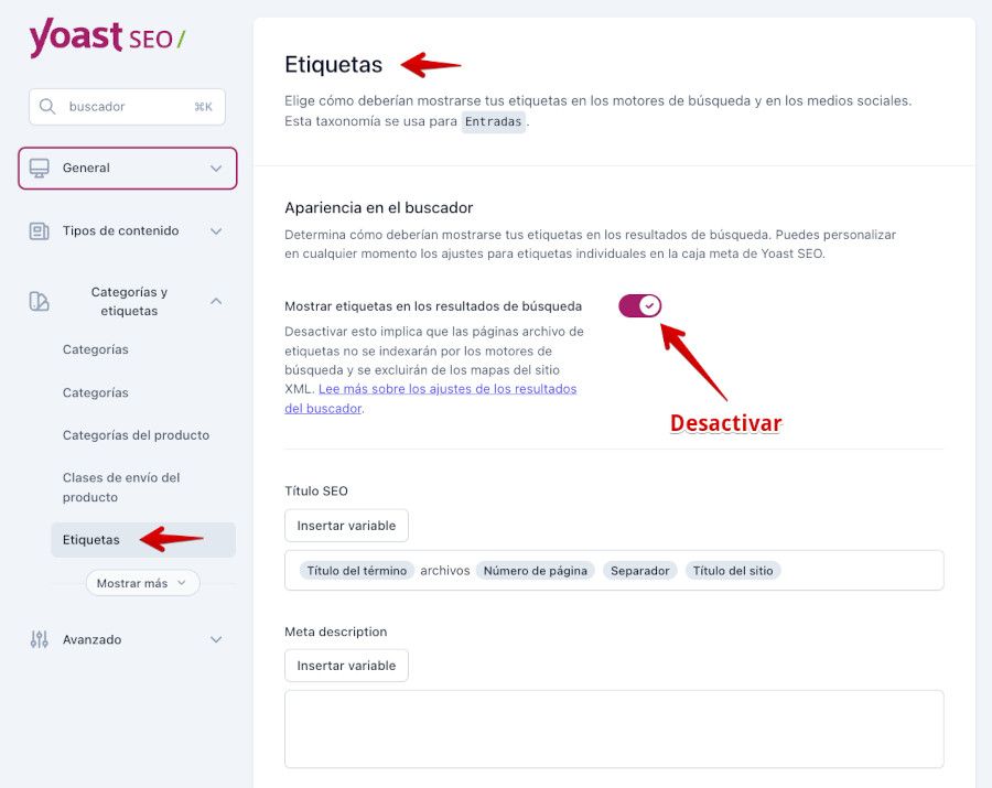 No indexar etiquetas Yoast SEO