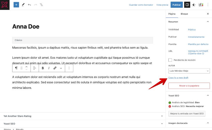 Opción de duplicar la página actual desde la edición