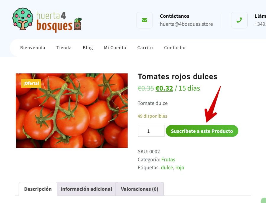 Botón de suscripción a pago recurrente en un producto de la tienda WooCommerce