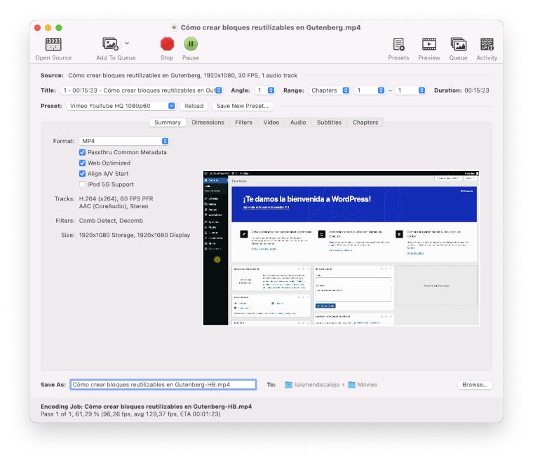 Optimizar el tamaño y formato de los vídeos con HandBrake