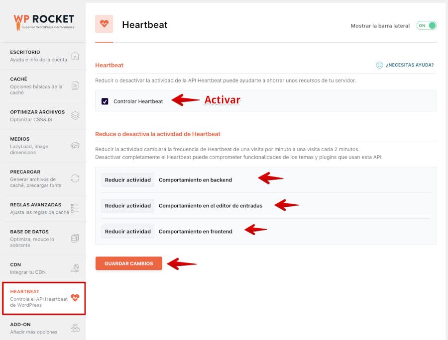 Optimizar Heartbeat Control WP Rocket