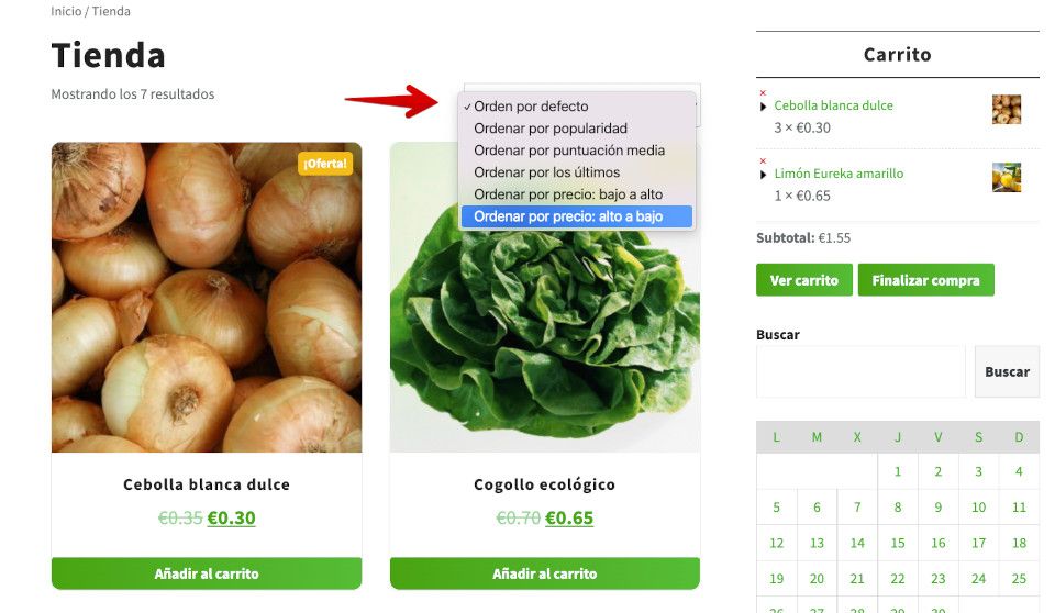 Orden de productos por defecto