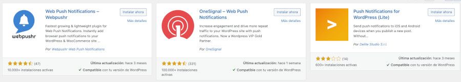 Otros plugins para WordPress de notificaciones Push