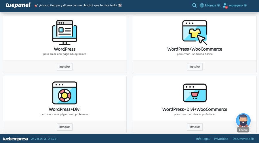 Instaladores de WordPress y WooComemrce en el Panel de Hosting WePanel de Webempresa