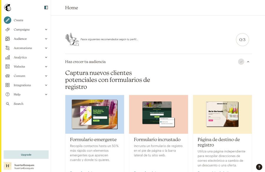 Pantalla Mailchimp comenzar