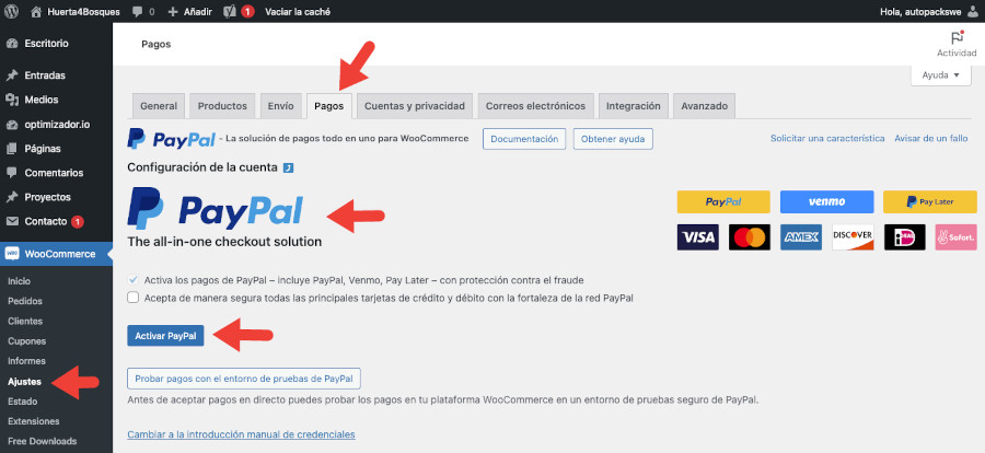 Pasarela Paypal Estandar en WooCommerce